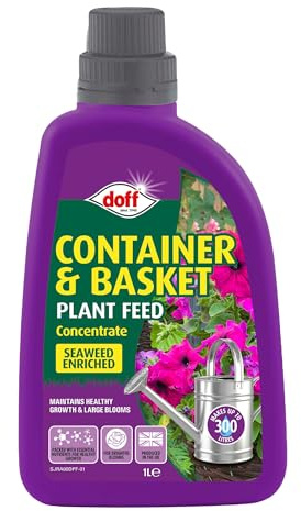 Doff Container & Basket Feed Concentrate – 1L Fast-Acting Liquid Seaweed Fertiliser for Healthy Growth & Blooms – Balanced Plant Food for Indoor & Outdoor Flowers & Hanging Baskets – Makes 300L Feed