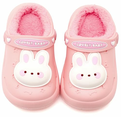 Vunavueya Ragazze Invernali Zoccoli di Giardino Ragazzi Caldo Peluch Ciabatte Inverno Impermeabile Eva Sabot Foderate Inverno Rosa Lined 27/28 EU_180