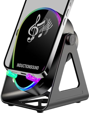 Altoparlante a induzione, rotazione di 180 gradi, suono stereo con luce, supporto per telefono cellulare con caricabatterie per altoparlanti, per compleanni, calze di Natale, uomini, adolescenti