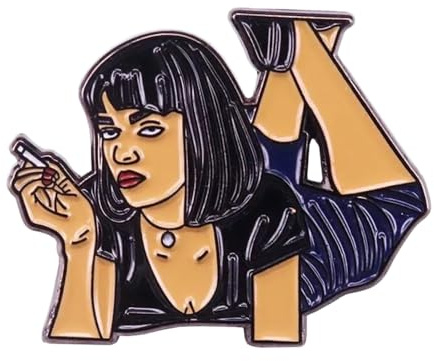 Mia Wallace emaljstift broscher svart-vit filmfigur kvinnor män modetillbehör, S, Icke-ädelmetall