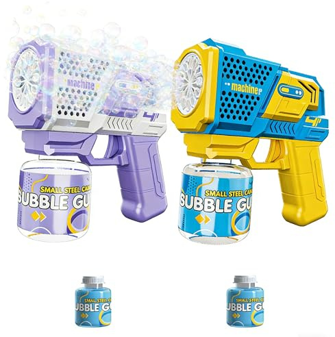 2 Pcs Automatic Bubble Gun, with 2 Bottles of Bubble Solution, Bubble Gun 5000+ Bubbles Per Min Bubble Maker Outdoor for Party