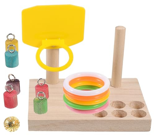 ibasenice Juguete de Inteligencia para Loros de Madera Ligero, Anillos para Morder y Lanzar, Entrenamiento Divertido para Pájaros en Jaulas, Estimula Ejercicio y Salud en Color Aleatorio