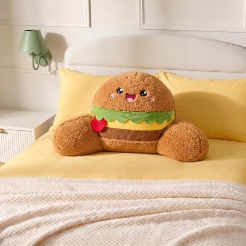 OHS Cuddle Cushion, Fleece Back Kids Cushions with Arms - Brown Hamburger
