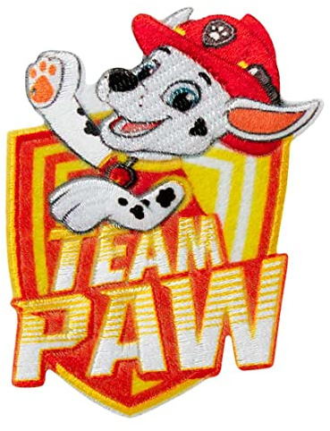 Paw Patrol Team Paw Marshall - Aufnäher/Bügelbild/Aufbügler/Applikationen/zum aufbügeln/Applikation/Patches/Flicken, Größe: 7,1 x 5,4 cm