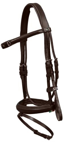 Horses, Bridon pour Monte Anglaise, Modèle Snaffle, en Cuir Souple de Haute Qualité, Muserolle et Têtière Rembourrées, Marron COB