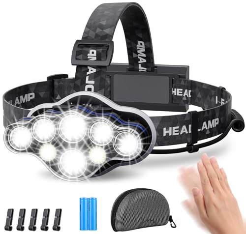 MLIAIMCE Head Torch,Rechargeable Headlamp Super Bright 18000 Lumens 8 Lighting Mode,Lightweight Waterproof Head Torch,Hands-Free Flashlight for Working,Fishing,Camping,Running