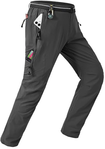 TBMPOY Pantalones de Senderismo Ligeros para Hombre con cinturón, 5 Bolsillos con Cremallera, Impermeables, de Secado rápido, para Viajes, Pesca, Trabajo al Aire Libre