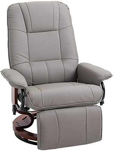 HOMCOM 360° Swivel Recliner Chair with Footstool, Manual Recliner Armchair with Wooden Base, PU Leather Upholstered Reclining Chair for Living Room, Bedroom, Office, Grey