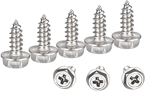 sourcing map Phillips Hex Washer Self Tapping Screws, M4 x 12mm 304 Stainless Steel Hex Flange Sheet Metal Screw 25pcs