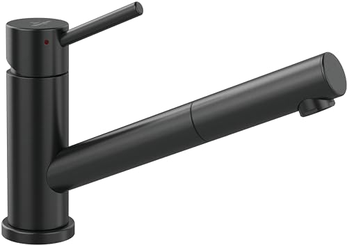 Villeroy & Boch Como Niederdruck-Küchenarmatur mit Keramikkartusche, 360° Schwenkbereich und 135 mm Auslaufhöhe, komfortabler Bedienhebel, Anthrazit