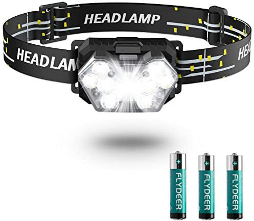 Lsnisni Stirnlampe LED 1 Stück, 2000 Lumen Kopflampe Batteriebetrieben mit 6 Lichtmodi, 3 AAA-Batterie Enthalten, IPX5 Wasserdichte für Kinder und Erwachsene Camping, Joggen, Angeln