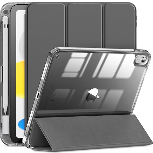 INFILAND Compatibile con Custodia per iPad di 10a generazione 2022, Custodia per ipad 10.9 con Retro e cornice Cristallina [ Anti-Ingiallimento ] con Supporto per Matita, Grau