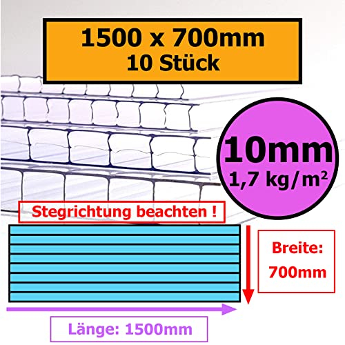 10mm | 10 Stück | 1500x700mm | Löffert® Gewächshausplatten | 1700g/m² Polycarbonat | Stegplatte | 4mm 6mm 8mm 10mm | alle Standard-Größen