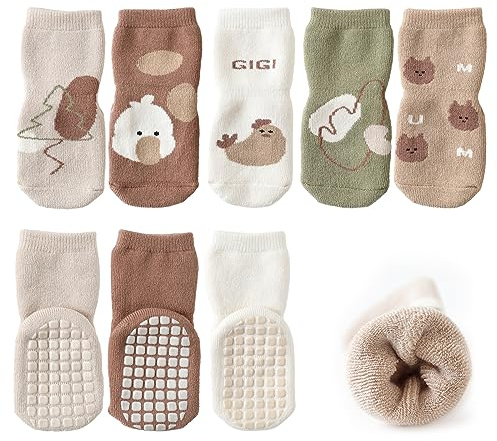 Chaussettes Antidérapantes Bébé Enfant, Hiver Chaud Thermiques Garçon Filles Chaussettes Chaussons, Mignon Animaux Coton Automne Printemps Socquettes Nouveau-nées Cadeau 0-12 Mois 1-5 Année