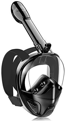 Tauchmaske Schnorchelmaske Erwachsene Jugendliche,180-Grad-Sicht Tauchmasken Anti-Leck Anti-Fog Schnorchelset Vollgesichtsmaske Taucherbrille zum Schnorcheln (Black)