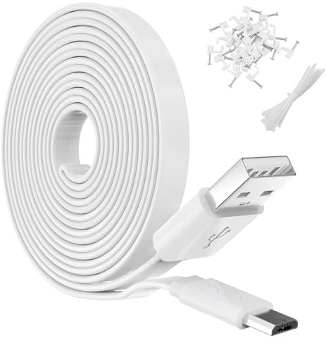 3M/10Ft Flat Power Extension Cable for WyzeCam, YI Camera NestCam Blink Wyze Cam OG Wyze Cam Pan Netvue Kasa Cam Cloud Camera Arlo Q Furbo Dog, USB to Micro USB Durable Charging and Data Sync Cord