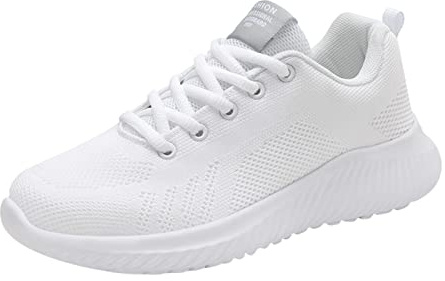 Zapatos de trabajo para mujer, zapatos de senderismo para mujer, soporte de arco, antideslizantes, transpirables, cómodos, para hospital, Blanco, 38 EU