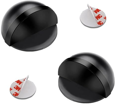 2 Pcs Black Door Stop, Self-Adhesive Floor Door Stoppers Oval Stainless Steel Door Stop Floor Mounted Half Moon Wall Protector Polished Doorstop with Glues for Hard Floor Glass Door