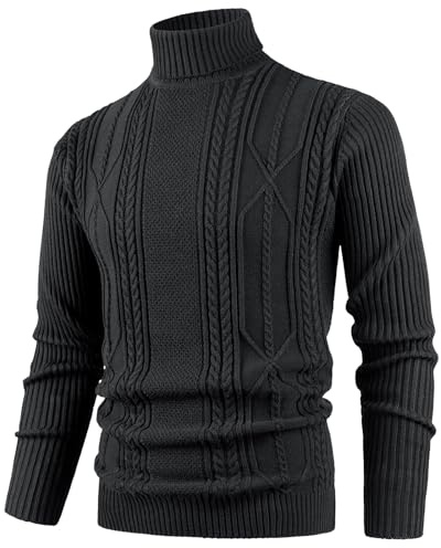 OlyljpinZ Jersey de Punto de Cable para Hombre Jersey de Cuello Alto Jersey Informal con Cuello Alto Jersey de Punto Otoño Invierno Jersey de Punto Grueso de Color Sólido Tops Cálidos de Manga Larga