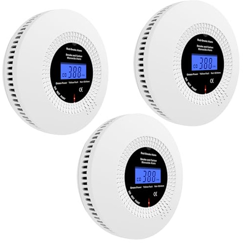 iMeistek Rauch- und Kohlenmonoxidmelder, kombinierte Rauch und CO Melder für Zuhause, mit Digitalanzeige, EN 50291 und EN14604 geprüft, 3 Stück