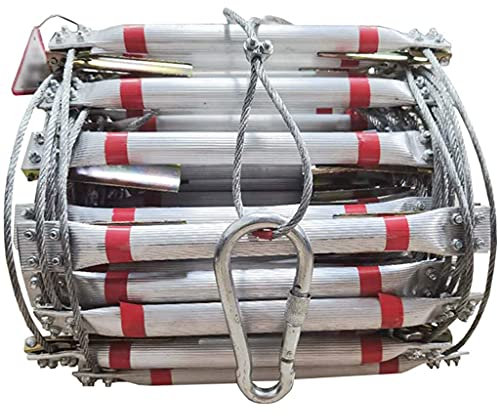 Rope Ladder,Safety Ladder Emergency Escape Ladder Fire-Proof Wire Rope Ladder for Firefighters, Non-Slip Aluminum Alloy Ladder/White/15M/49.2Ft