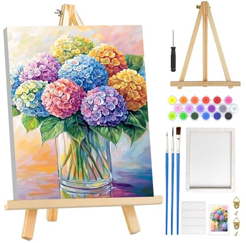 MOGTAA Pintura de flores por números para adultos principiantes con marco, flores en jarrón DIY para decoración del hogar, 8 x