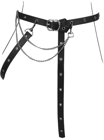 HiiFeuer Medieval DIY Faux Leather Metal Chain Belt, Vintage Adjustable Thin Belt For Women, Retro Skinny Belt For Dresses (Black B)