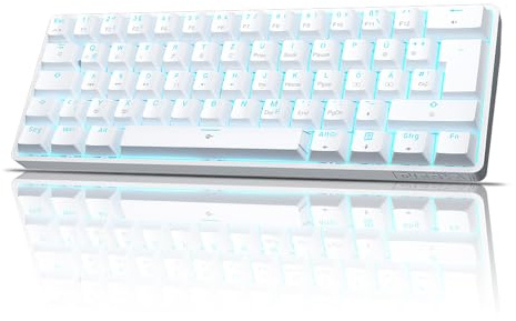 Dierya DK61SE-D Gaming Tastatur 60 Prozent Mechanische Rote Schalter,QWERTZ Deutsches Layout,Ultra-Compact Mini 61 Keys Keyboard,Anti-Ghosting,Typ-C-Datenkabel für PC Windows Gamer Typist,Weiß