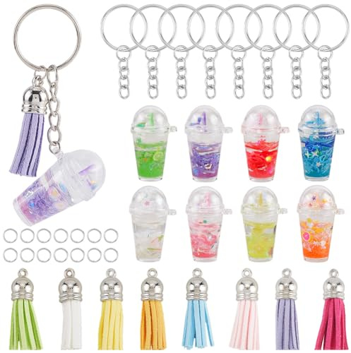 SUNNYCLUE Lot de 45 porte Clés en Forme de Tasse de Thé au Lait Breloques à Bulles avec Pompons en Simili Daim Mini Tasses à Thé au Lait Mignonnes et Colorées pour Sacs à Main Sacs à Dos Fournitures p