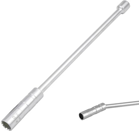 MYLERCT Llave de Bujía Giratoria Magnética, con Cabeza Giratoria 360° | 32 cm Llave Bujias 14 mm | Diseño de Pared Fina con 12 Ranuras para la Reparación de Automóviles, Acero al Cromo Vanadio