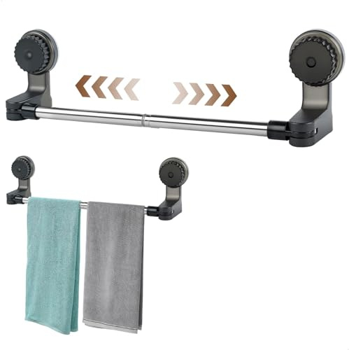 Porta Asciugamani da Bagno a Ventosa Senza Foratura, Supporto Muro Estensibile per Cucina - Appendiabiti Regolabile, Ideale per Asciugare Lenzuola e Copriletto Leggeri, Nero Trasparente
