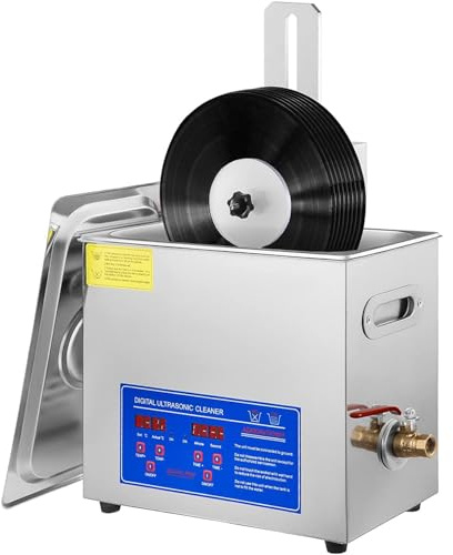 Ultrasonic Vinyl Record Cleaner, Stainless Steel Disc/Disk Washer Machine with Adjustable Height Drying Rack Kit,180W Deep Cleaning，for Objects, Including Jewelry, Glasses-6.5L