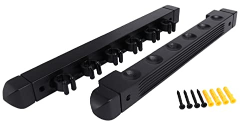 Aboiled Bastidor de taco de billar de madera para montaje en pared, 6 clips, soporte para billar, accesorios, color negro