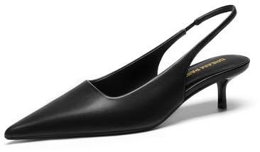 DREAM PAIRS Women's Kitten Slingback Low Closed Heels,Black-Pu,5