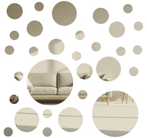 Aysatogc 30Pcs Round Mirror Tiles Self Adhesive, 4 Sizes Acrylic Mirror Wall Decals Mirrors Tile Decorative Mosaic Mirrors Sheets for Bathroom, Bedroom, Wall Decor, DIY Projects