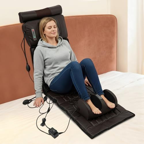 Tapis de massage pliable pour tout le corps, avec chaleur, 9 moteurs de vibration et 9 modes de massage, pour soulager la colonne lombaire, les jambes, le cou, le dos et les pieds, cadeaux pour hommes