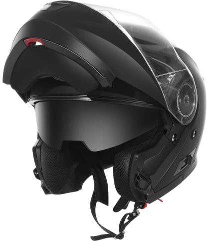 Motorradhelm Klapphelm Integralhelm Fullface Helm - Yema YM-926 Rollerhelm Sturzhelm mit Doppelvisier Sonnenblende ECE für Damen Herren Erwachsene-Schwarz Matt-L