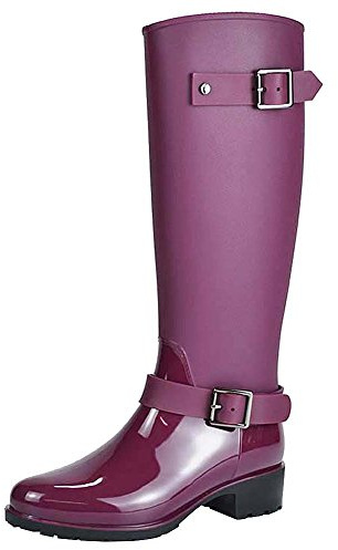 Jamron Kvinnor Snygg Snö Regn Festival Lång Wellies Justerbar Spännrem Knähög Blixtlås Gummistövlar Lila SN02006 EU37