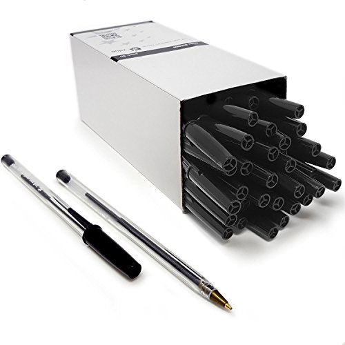 G4GADGET Premium Pack of 50 - Medium Tip Fluent Smooth Writing Black Biro Ballpoint Pens,14.5cm