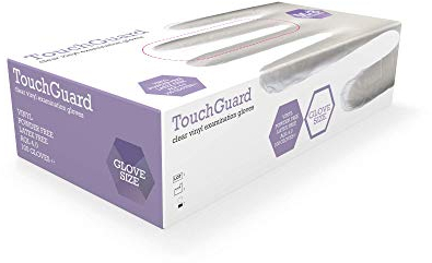 TouchGuard - Confezione di 100 guanti monouso in vinile, trasparenti, senza polvere, M