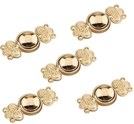 WANDIC Clips para cárdigan (5 pares) vintage chino, patrón de buena suerte, sujetadores de capa para coser ganchos y ojos; cierre de clip para suéter, chal, oro claro