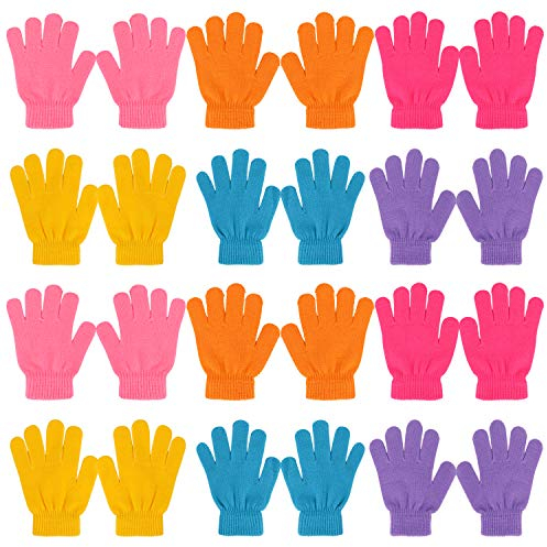 QKURT 12 Paare von Kinderhandschuhe, Magische Stretch Handschuhe Voller Finger Kinder Handschuhe für 5~13 Jahre alte Kinder Mädchen Jungen