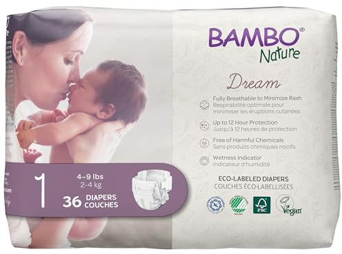 Bambo Nature Pañales de bebé ecológicos de primera calidad, tamaño 1 (4-10 libras), 36 unidades