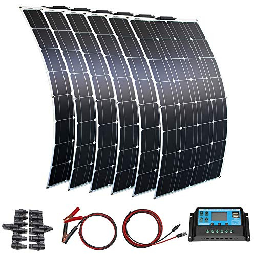 600W Flexibel Solpanel Kit Monokristallin Solladdning med 60A styrd USB utgång för laddning av 12V Batterier (ventilerad AGM gel) för husbil, husvagn, båtar, tak