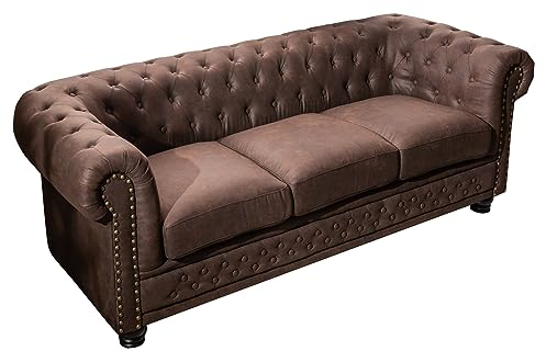 Riess Ambiente Chesterfield 3er Sofa 200cm Vintage braun 3-Sitzer mit Knopfheftung und Federkern Couch Dreisitzer Couch