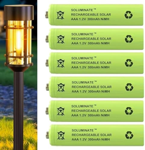 Soluminate Solar Light Batteries Size AAA (300mAh) 1.2V Rechargeable NiMH for garden solar lights (6-Pack)