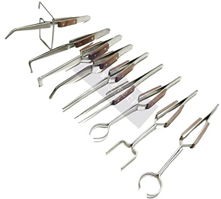 PRAZTECH® 9 pinzas de soldadura autobloqueantes con aislamiento térmico (angulares y rectas) - Reloj, joyeros, juego de bloqueo cruzado manos libres