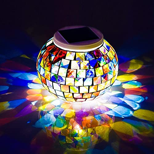 HULA Solar Outdoor Table Lamp Mosaic, Bola de Cristal de Mosaico Solar Luces de Jardín a Prueba de Agua (F)