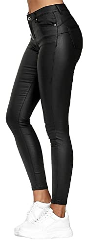 Onsoyours Femme PU Coated Pantalon en Similicuir Sexy Taille Haute Push Up Crayon Treggings Basique Slim Stretch Leggings Pants
