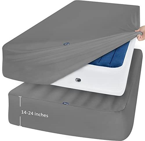 Queen Fitted Sheet Only, Ultra Soft Fitted Sheet Queen Fits Air Mattress and Pillow Top Thick Mattress Up to 24 Inch, Extra Deep Pocket Queen Sheets 2 Pack, Grey